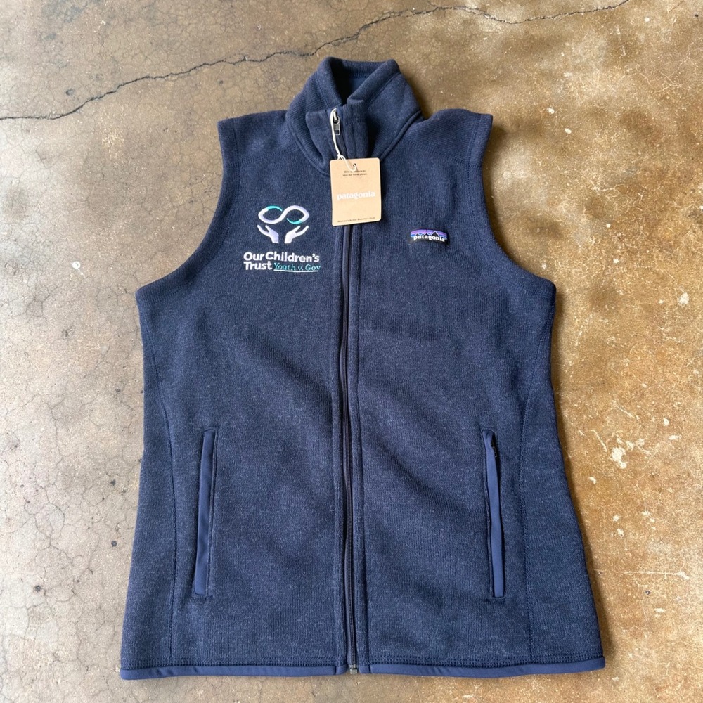Patagonia Better Sweater Vest Womens S Navy NEW Our Childrens Trust Logo 25887